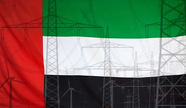 Conceito de energia Bandeira dos Emirados Árabes Unidos com pólo de potência — Fotografia de Stock