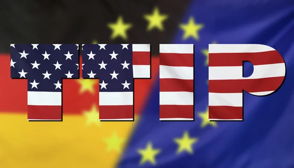 TTIP Concept Estados Unidos, Alemania y composición de banderas de la UE — Foto de Stock