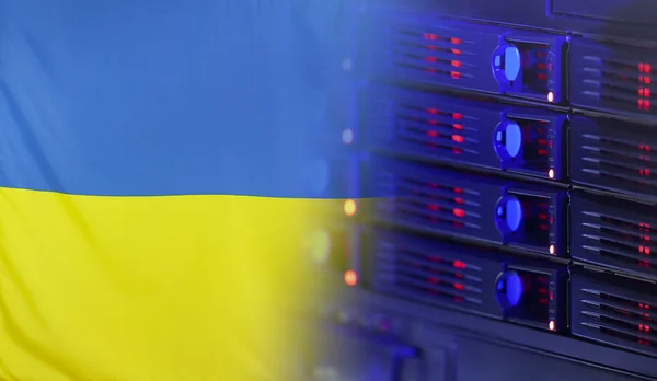 Conceito de Tecnologia com Bandeira da Ucrânia Imagens De Bancos De Imagens