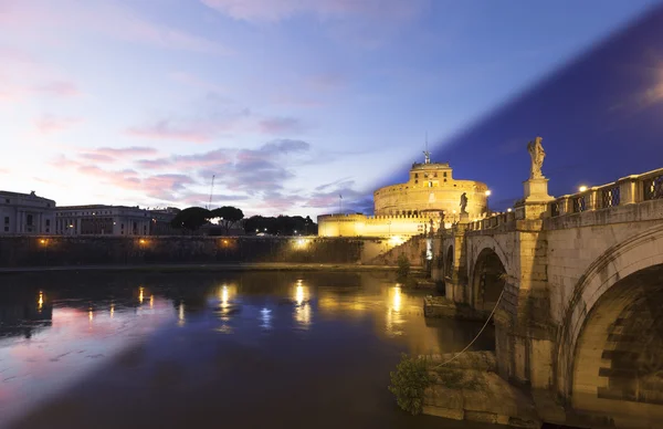 Rome Castel Sant Angelo twilight transition — Stock Photo, Image