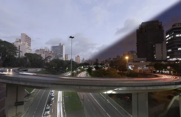 Sao Paulo ruch zachód zmierzch — Zdjęcie stockowe