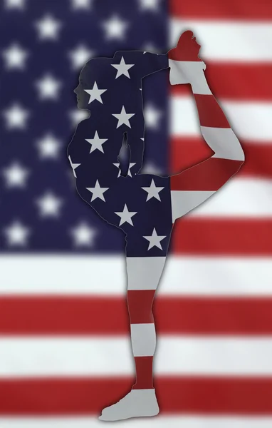 Concept Cheerleader pose with USA Flag — Stock Photo, Image