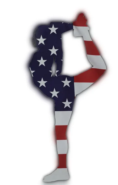 概念的啦啦队长摆姿势与美国国旗 — 图库照片