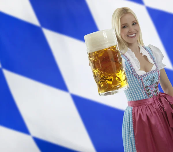 Bavarian Waitress with Oktoberfest Beer — Stock Photo, Image