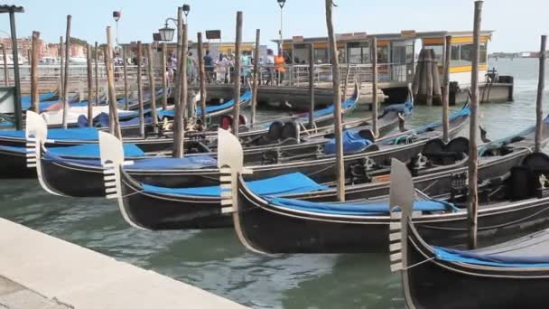 Пейзаж с гондолами в Венеции — стоковое видео