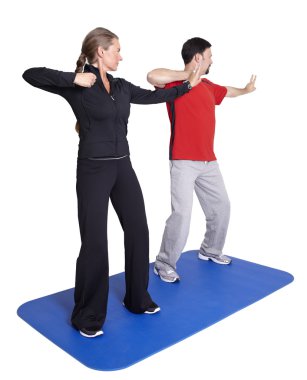 Personal trainer workout with client clipart