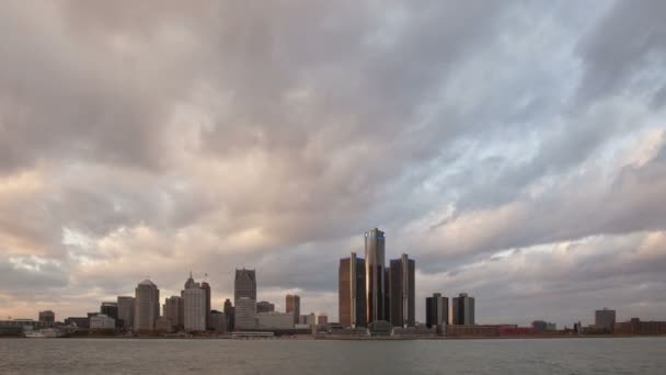 Detroit Skyline zachód słońca — Wideo stockowe