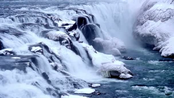 Slowmotion Gullfoss waterfall close up — Stock Video