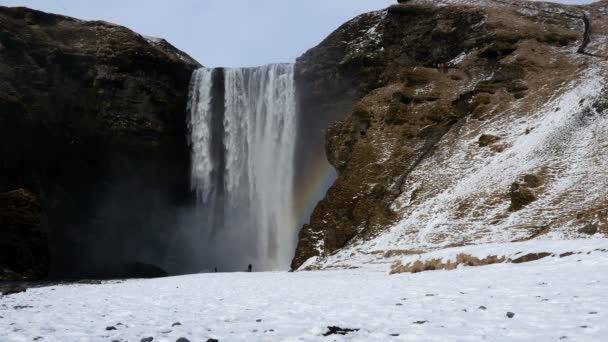 Skogafoss waterfall in winter — Stock Video