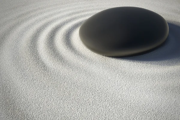 Zen garden with a stone and his harmony waves — Stock Photo, Image