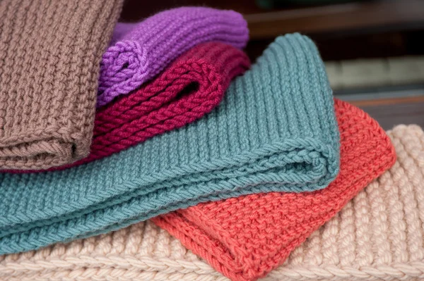 Colorful knitted scarves — Stock Photo, Image