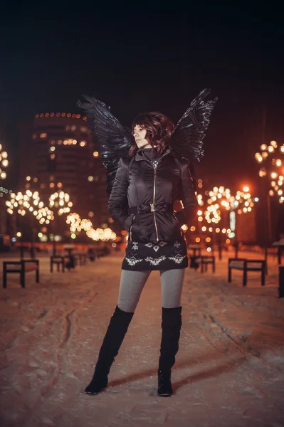 Woman with black angel wings — Stock Photo, Image