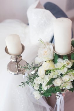 Düğün detayları ile gelinlik. Gelin sabah