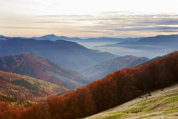 Cielo dell'alba, montagne nebbiose — Foto Stock