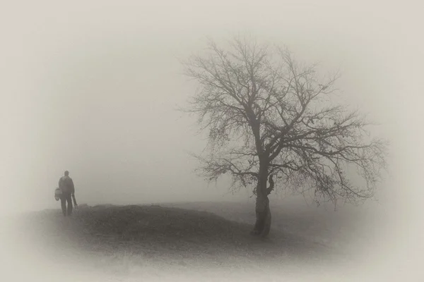 Самотня людина в туманний день Ліцензійні Стокові Фото