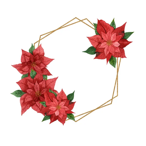 Puantiyeden yapılmış suluboya Noel çerçevesi. Beyaz arka planda izole edilmiş altın geometrik element. Noel tasarımı, tebrik kartları, davetiyeler için. El çizimi.