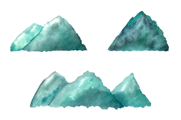 Watercolor Mountain Drawing Mountains Peak Hand Painting Isolated White Background — Stock Photo, Image