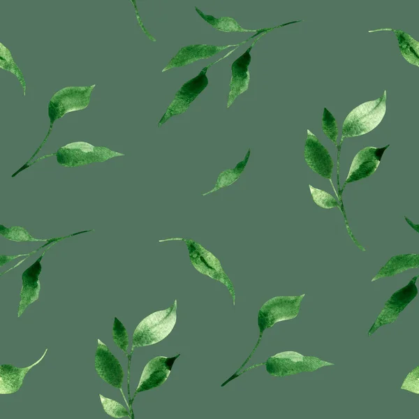 Watercolor Seamless Pattern Greenery Green Leaves Branches Green Background Textile — Stock Photo, Image