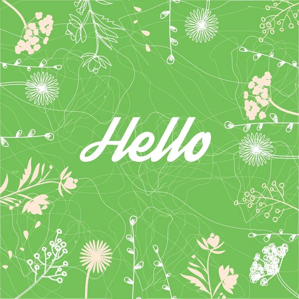 Conjunto Flores Primavera Sobre Fondo Verde Elementos Pasteles — Vector de stock