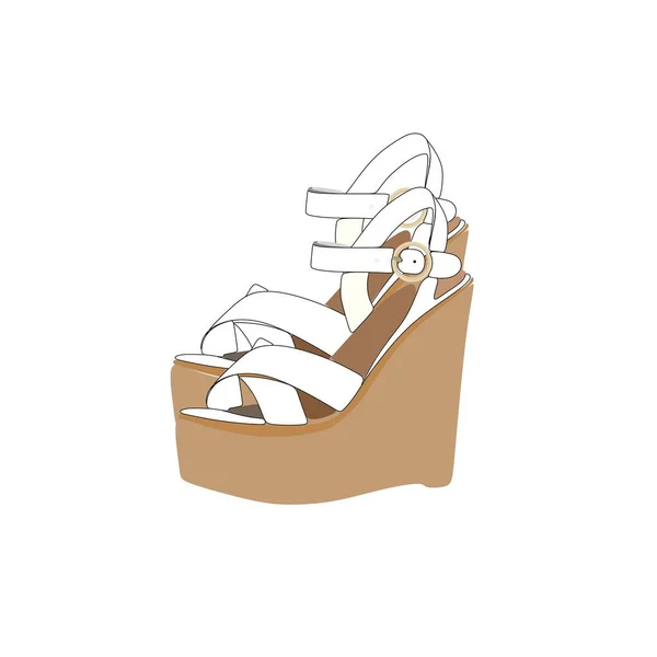 Wedge Sandálias Desenho Vetorial Ilustração Isolada Fundo Branco — Vetor de Stock