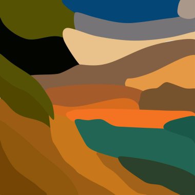 Vektör çizimi. Gün batımı arka planında minimalist deniz manzarası.