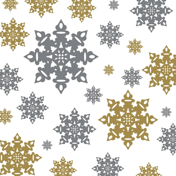 Pattern Snowflakes Abstract Background Gray Golden Snowflakes Vector Illustration White — Stock Vector