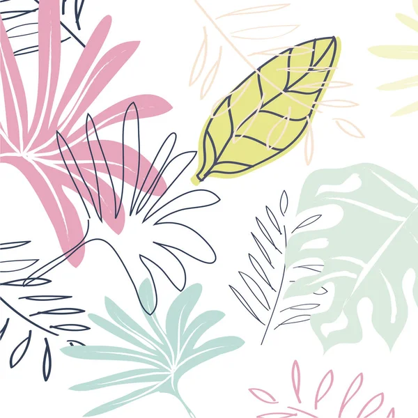 Exotic Pattern Tropical Bright Pastel Leaves White Background — Stock Vector