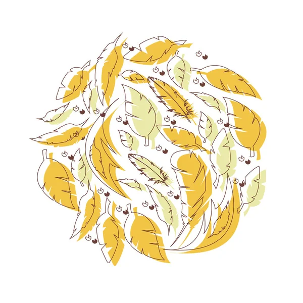 Кругла Емблема Різнокольоровим Пір Сучасна Жовта Листівка — стоковий вектор