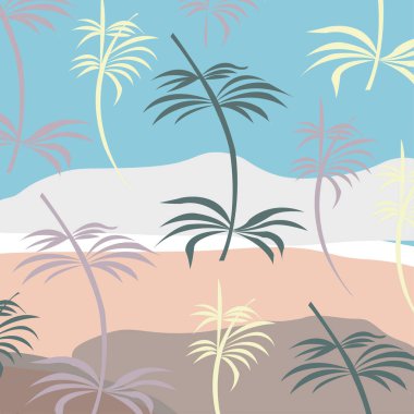 Yaratıcı el yapımı dokular. Moda Grafik Tasarımı. Vektör. Palmiye yapraklarıyla çağdaş sanat