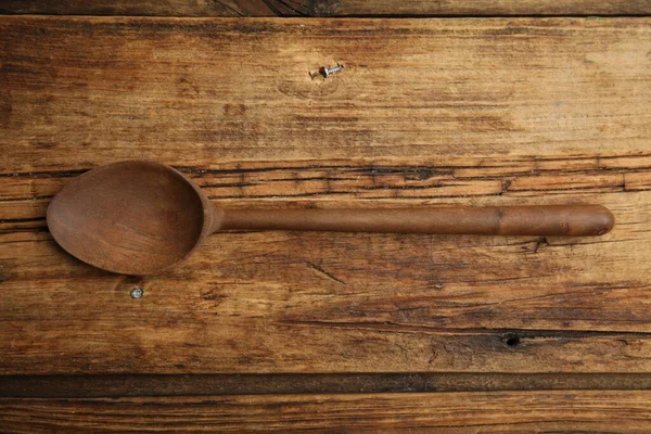Wooden Spoon Rustic Table Top View — Stock Photo, Image