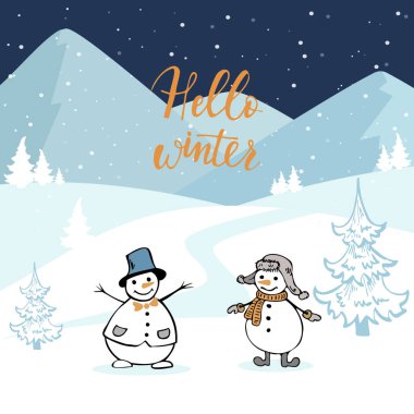 Mutlu Noeller ve mesafeyi koru. Doodle tarzı illüstrasyon. Geçmişin Noel afişi için mükemmel..