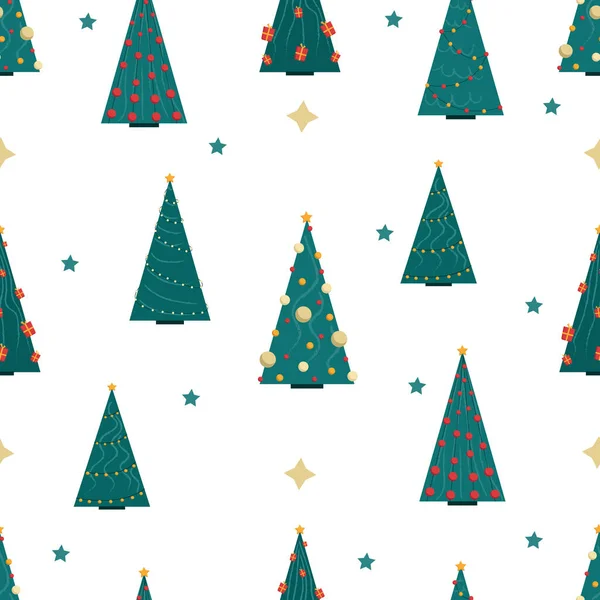 Рождественский Бесшовный Шаблон Плоские Рождественские Деревья — стоковый вектор