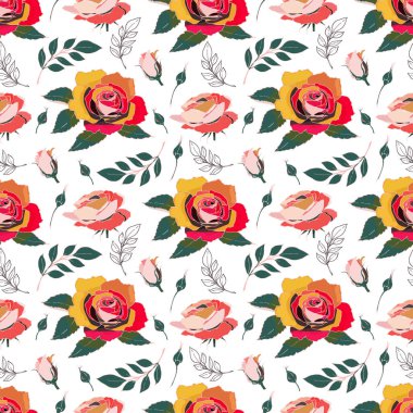 Soyut güller yeşil arka planda izole edilmiş. Pastel renk tasarımı.