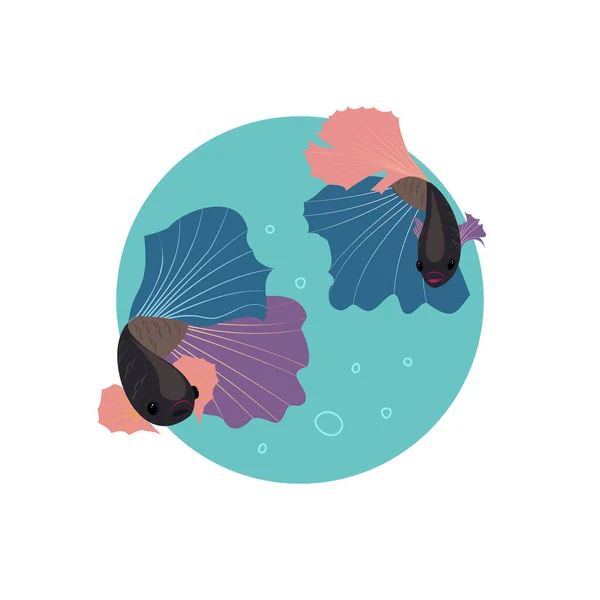 Zwei Schöne Abstrakte Farbfische Flache Illustration Cartoonstil — Stockvektor