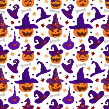 Düz çizgi film tarzı çizim. Cadılar Bayramı kusursuz desen.