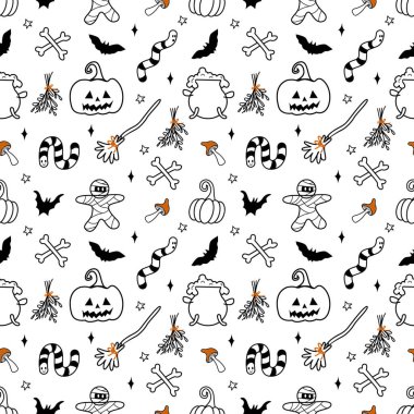 Mutlu Cadılar Bayramı. Doodle biçimi kusursuz desen.