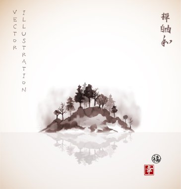 Ağaçta sis ile ada.