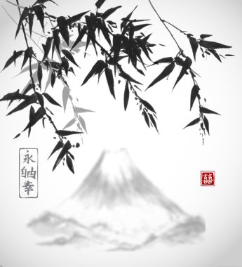 Bambu ve dağ ile kartı