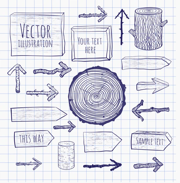 Croquis d'éléments en bois — Image vectorielle