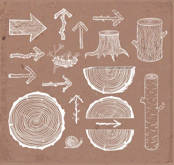 Bocetos de elementos de madera — Archivo Imágenes Vectoriales