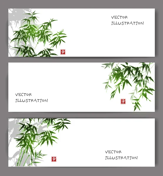 Drie banners met bamboe bomen. — Stockvector