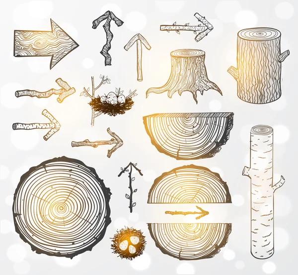 Винтажные наброски резки древесины — стоковый вектор
