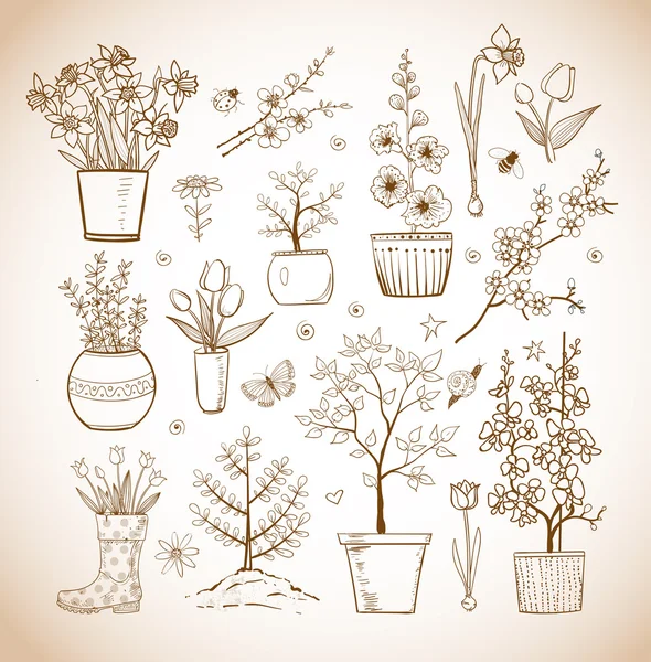 Croquis de doodle fleurs de jardin — Image vectorielle