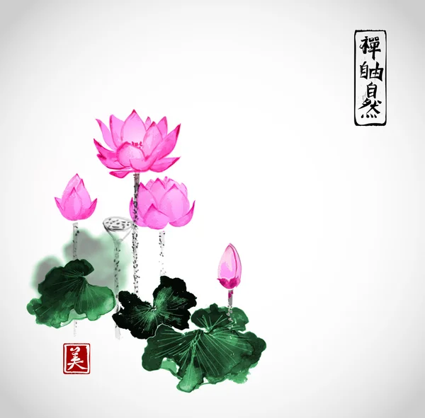 莲花花手绘与墨水 — 图库矢量图片