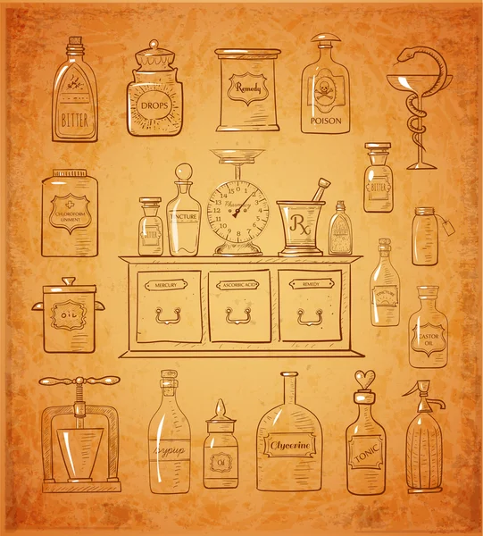 Vintage drugstore objects — Stock Vector