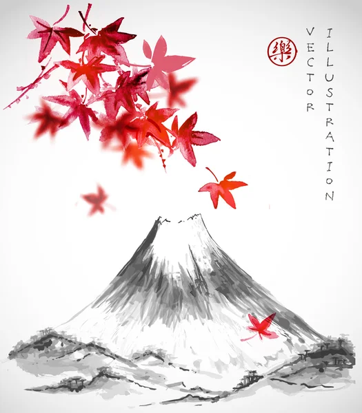 Kırmızı Japon akçaağaç yaprakları ve: Fujiyama