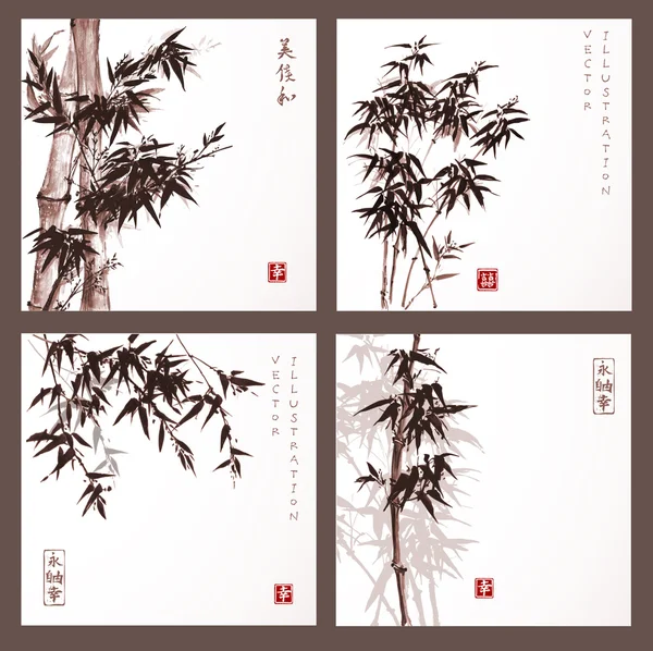 Σύνολο καρτών με δέντρα μπαμπού — Διανυσματικό Αρχείο