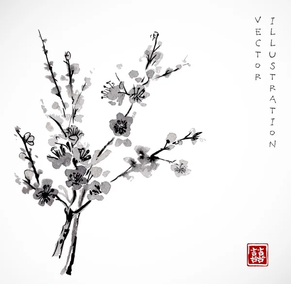 Bambú y sakura en flor — Vector de stock