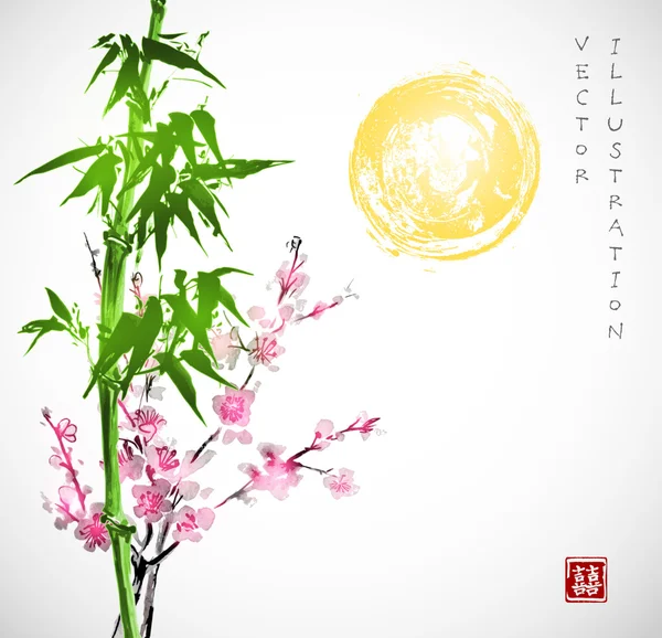 Bambus a sakura v květu — Stockový vektor