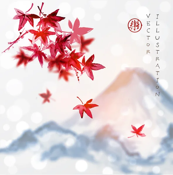 Red Japanese maple leaves and Fujiyama Royalty Free Stock Illustrations